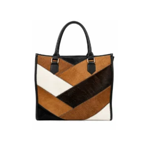 Handmade Cowhide Leather Patchwork Tote Shoulder Bag