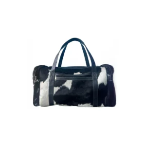 Black White Cowhide Leather Travel Duffel Bag - 1