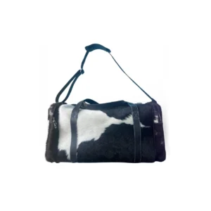 Black White Cowhide Leather Travel Duffel Bag - 3