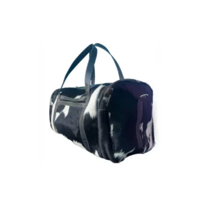 Black White Cowhide Leather Travel Duffel Bag - 4