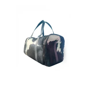 Black White Cowhide Leather Travel Duffel Bag - 5