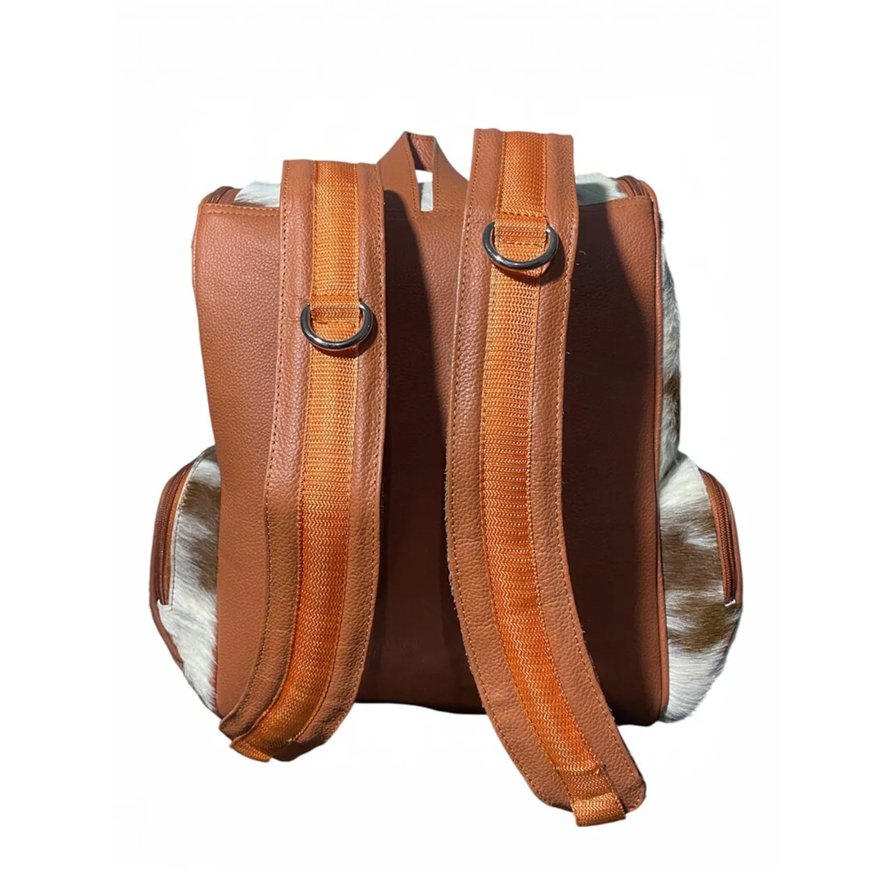 Brown White Cowhide Leather Backpack for Travel - 1