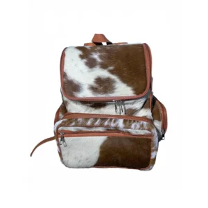 Brown White Cowhide Leather Backpack for Travel - 2