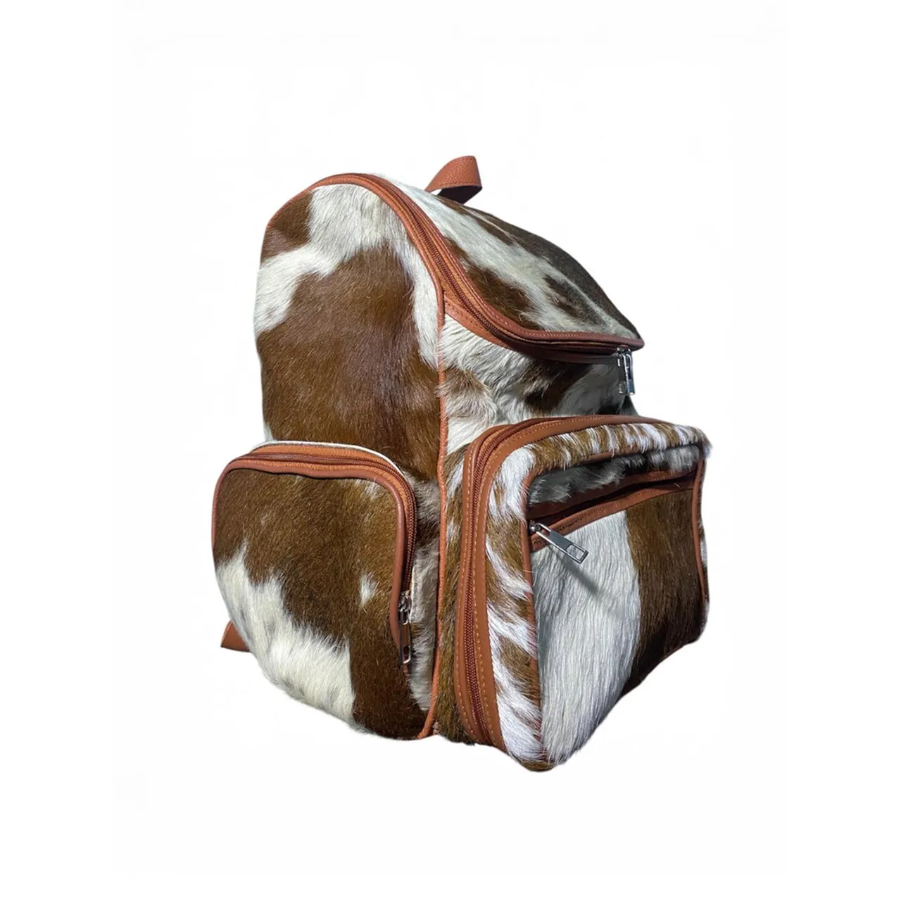 Brown White Cowhide Leather Backpack for Travel - 3