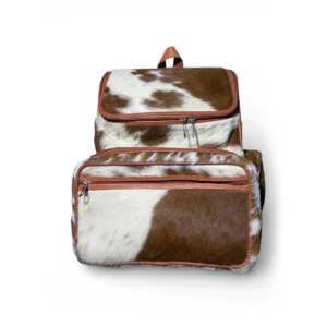 Brown White Cowhide Leather Backpack for Travel