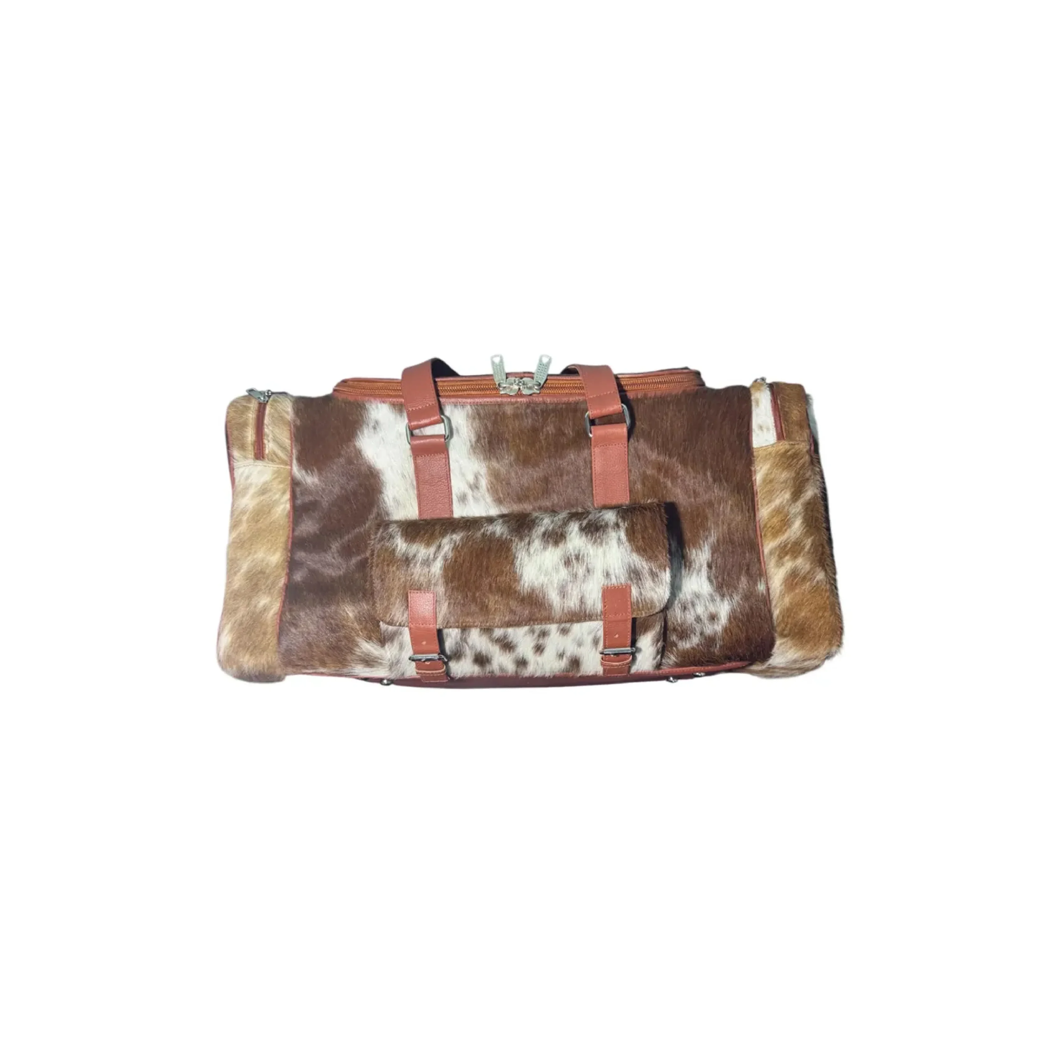 Cowhide Leather Travel Duffle Bag with Shoe Pocket - 2