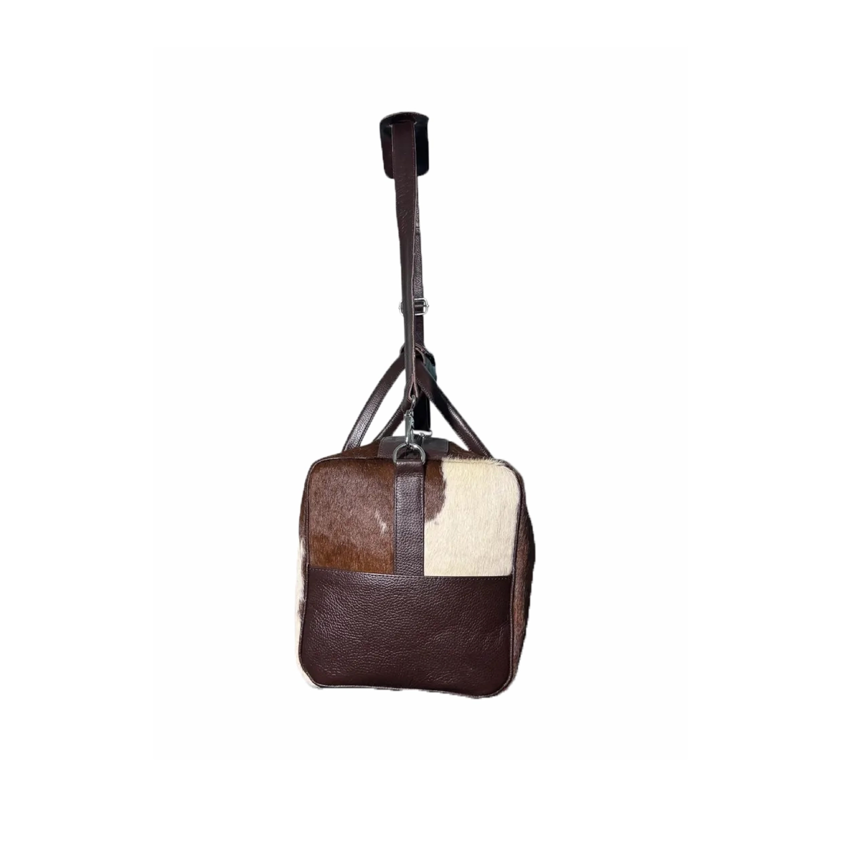 Brown & White Cowhide Leather Travel Duffle Bag - 3