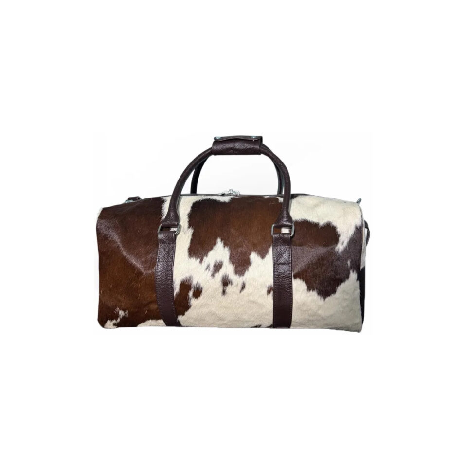 Brown & White Cowhide Leather Travel Duffle Bag