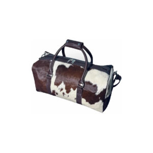 Brown & White Cowhide Leather Travel Duffle Bag - 1