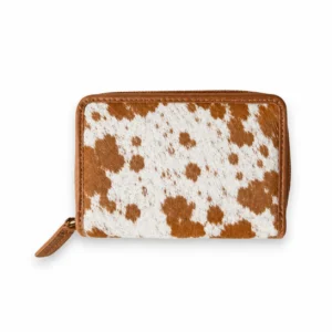 Brown & White Cowhide Zip Around Wallet For Sale