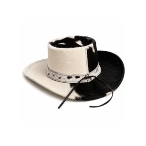 Handmade Black & White Cowhide Western Hat | Genuine Hair On Cowhide Cowboy Hat - 1