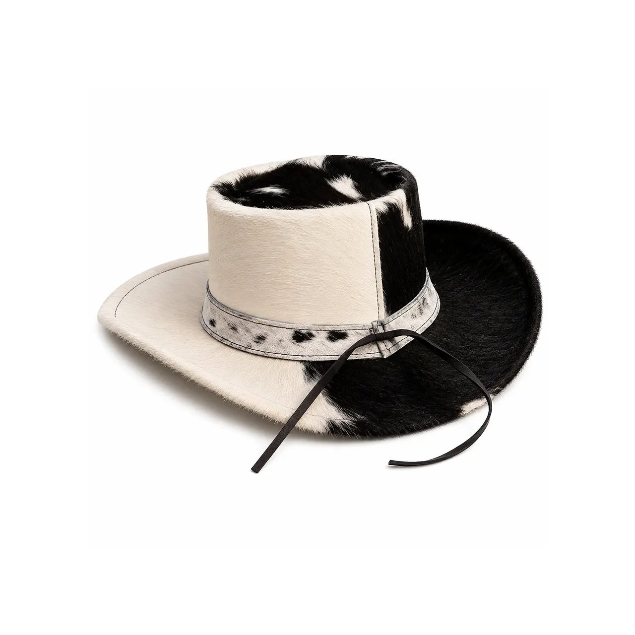Handmade Black & White Cowhide Western Hat | Genuine Hair On Cowhide Cowboy Hat - 1