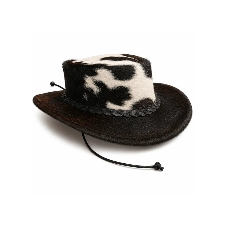 Handmade Black & White Genuine Cowhide Cowboy Hat | Premium Western Leather Hat - 1