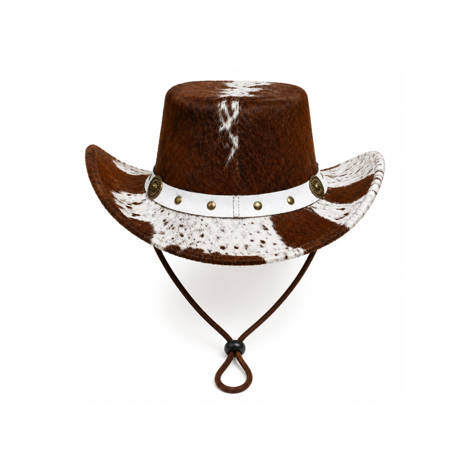 Brown & White Genuine Cowhide Cowboy Hat Handmade Western Leather Hat - 1