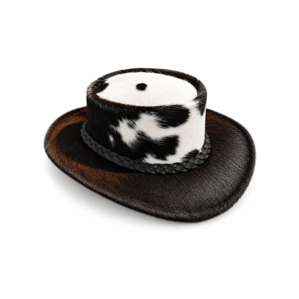 Handmade Black & White Genuine Cowhide Cowboy Hat | Premium Western Leather Hat