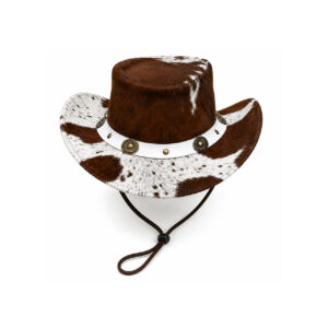 Brown & White Genuine Cowhide Cowboy Hat Handmade Western Leather Hat