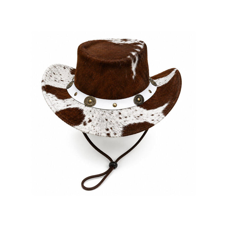 Brown & White Genuine Cowhide Cowboy Hat Handmade Western Leather Hat
