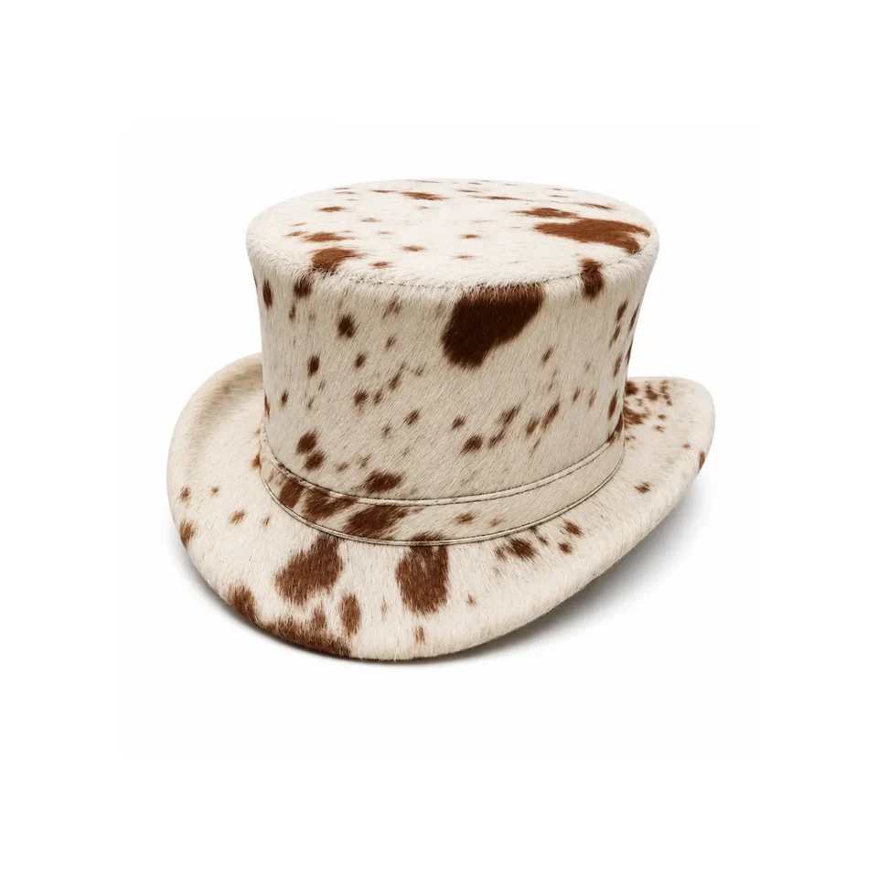 Premium Cowhide Top Hat – Handmade Genuine Hair On Cowhide Western Hat