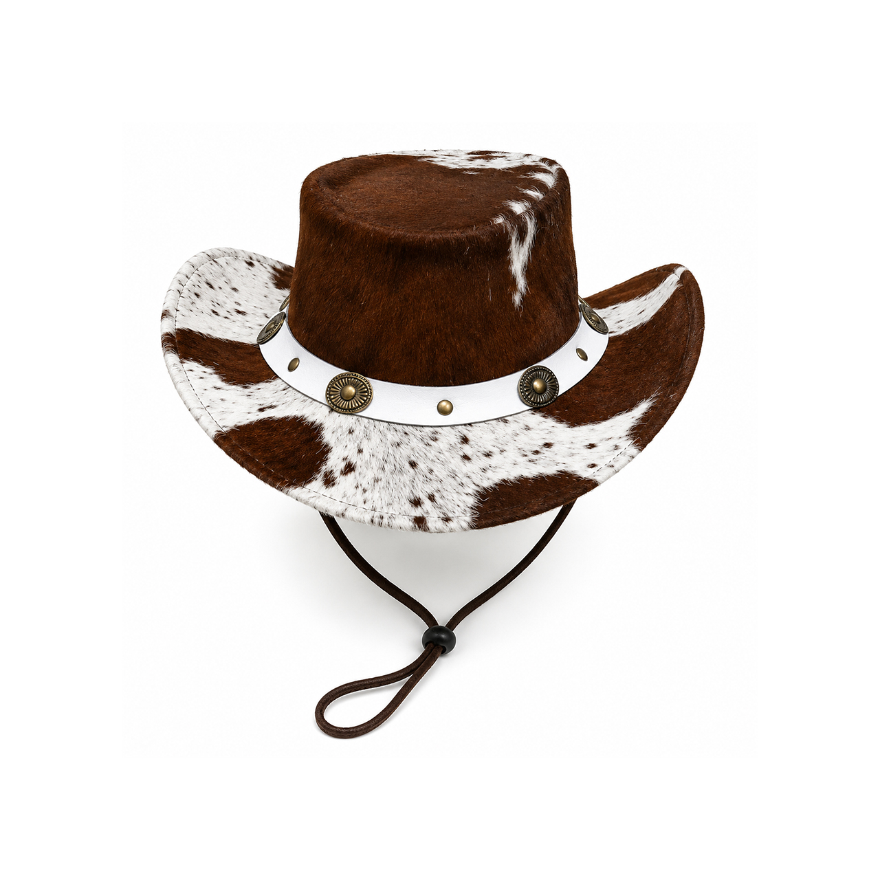 Brown & White Genuine Cowhide Cowboy Hat Handmade Western Leather Hat