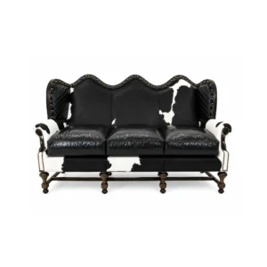 Luxury Black Cowhide Leather Loveseat Sofa | Handmade Western 2 Seater Couch - 2