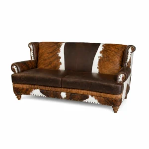 Handmade Genuine Cowhide Leather Loveseat | Rustic Western Ranch Sofa - 1
