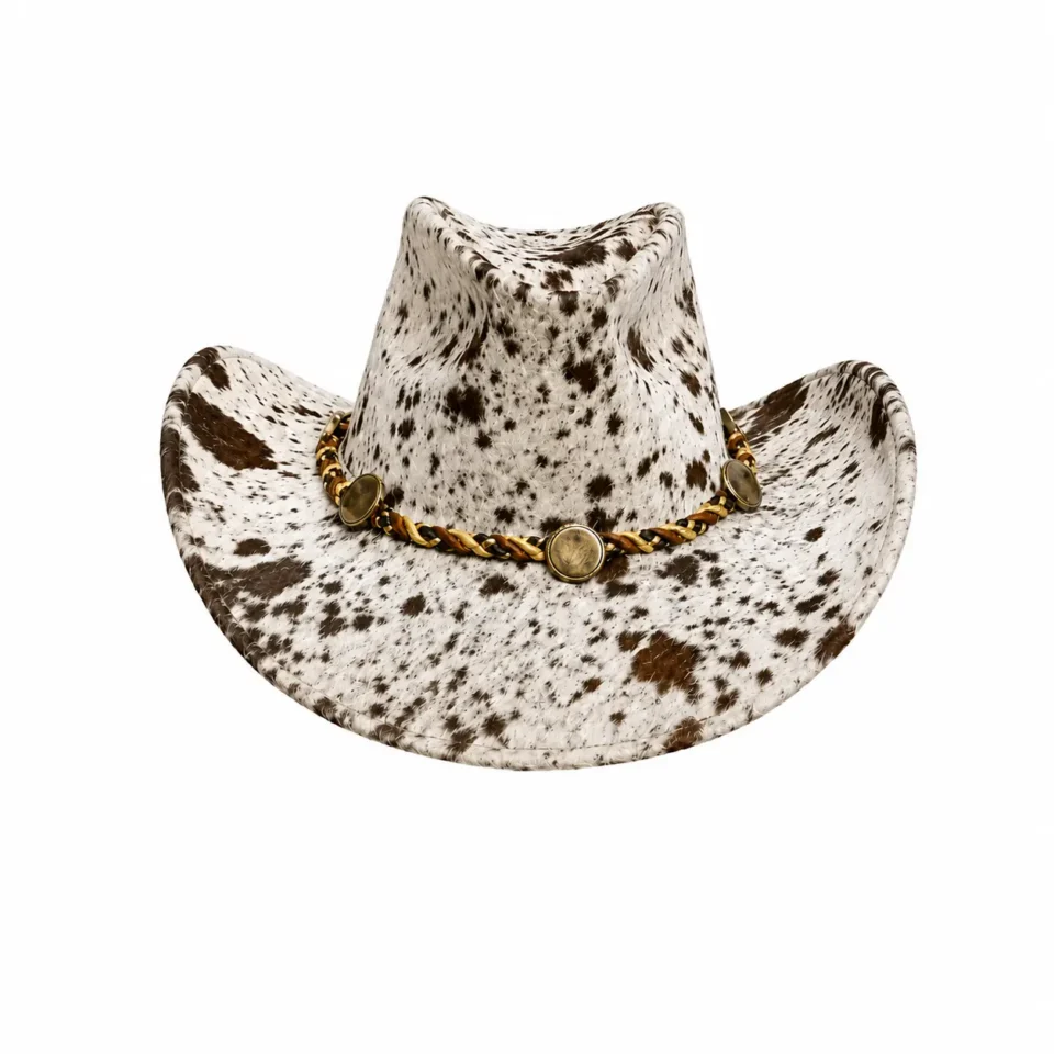White & Brown Genuine Cowhide Cowboy Hat Handmade Western Leather Hat