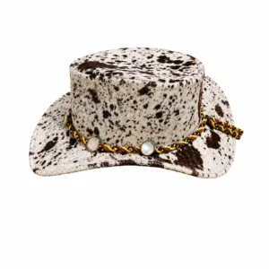 White & Brown Genuine Cowhide Cowboy Hat Handmade Western Leather Hat - 1