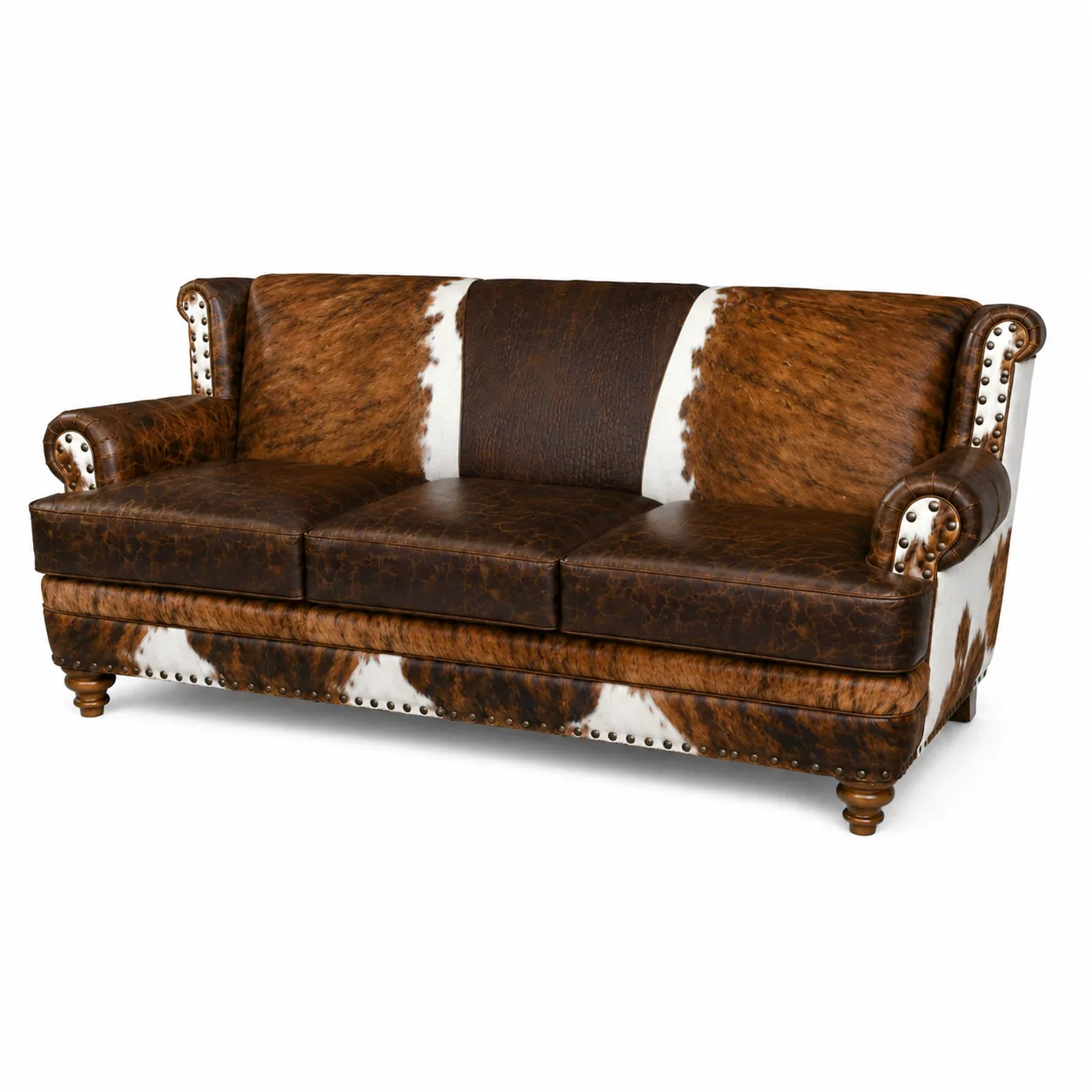 Handmade Genuine Cowhide Leather Loveseat | Rustic Western Ranch Sofa - 2