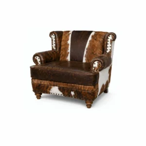 Handmade Genuine Cowhide Leather Loveseat | Rustic Western Ranch Sofa
