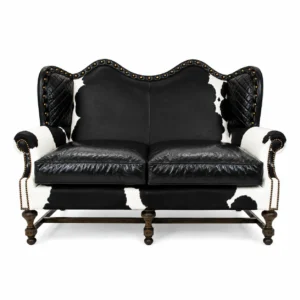 Luxury Black Cowhide Leather Loveseat Sofa | Handmade Western 2 Seater Couch - 1