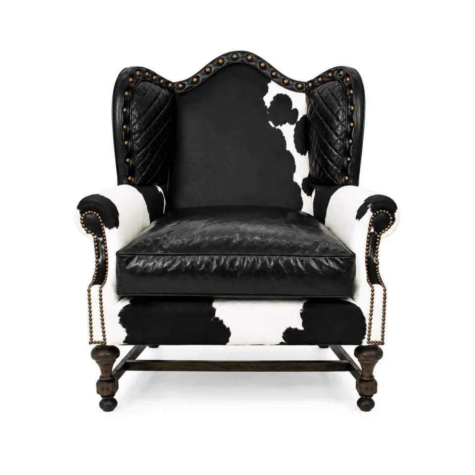 Luxury Black Cowhide Leather Loveseat Sofa | Handmade Western 2 Seater Couch