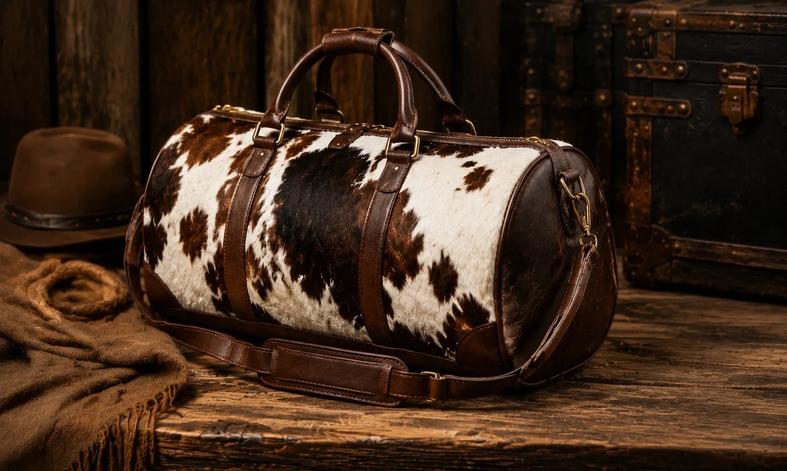 Cowhide Rug Daffle Bag Category Banner