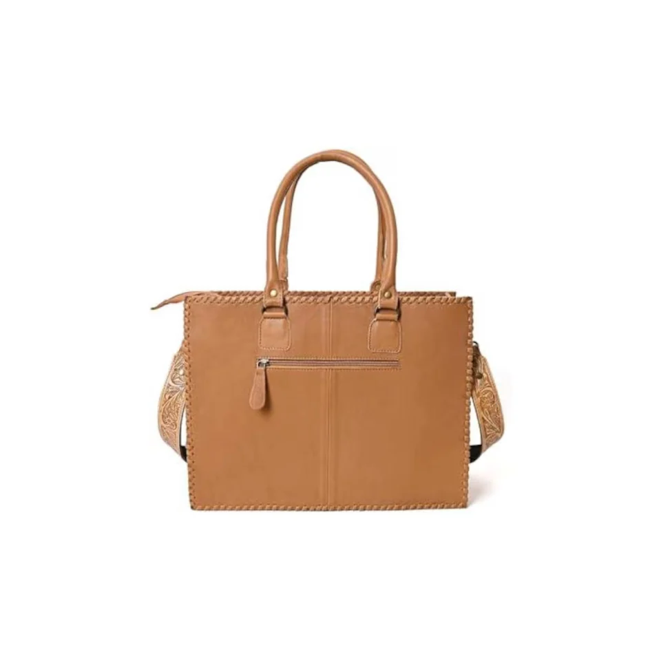 Premium Tooled Leather & Cowhide Fringe Tote Bag - 1
