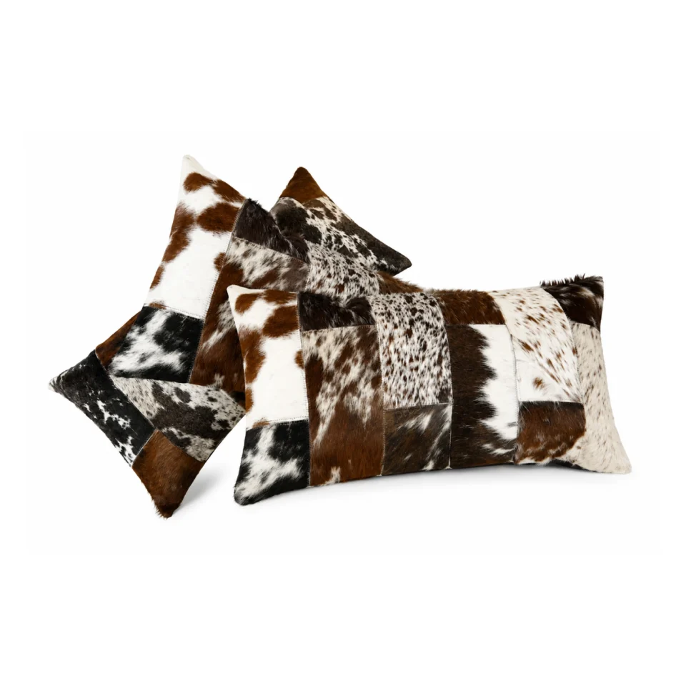 Handmade Patchwork Cowhide Lumbar Pillow Cover - 1