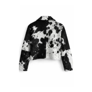 Women's Black White Cowhide Leather Jacket Genuine Hair On Hide Coat - 1
