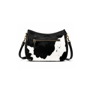 Luxury Black & White Cowhide Leather Crossbody Shoulder Purse - 1