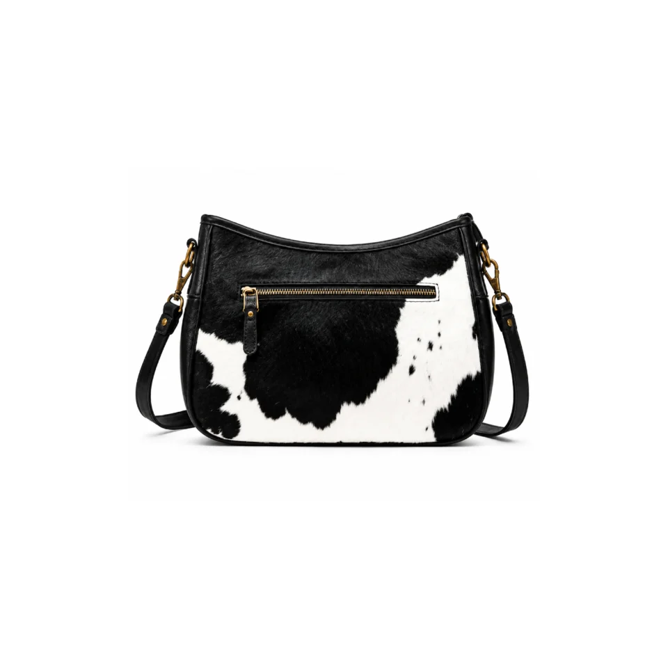 Luxury Black & White Cowhide Leather Crossbody Shoulder Purse - 1