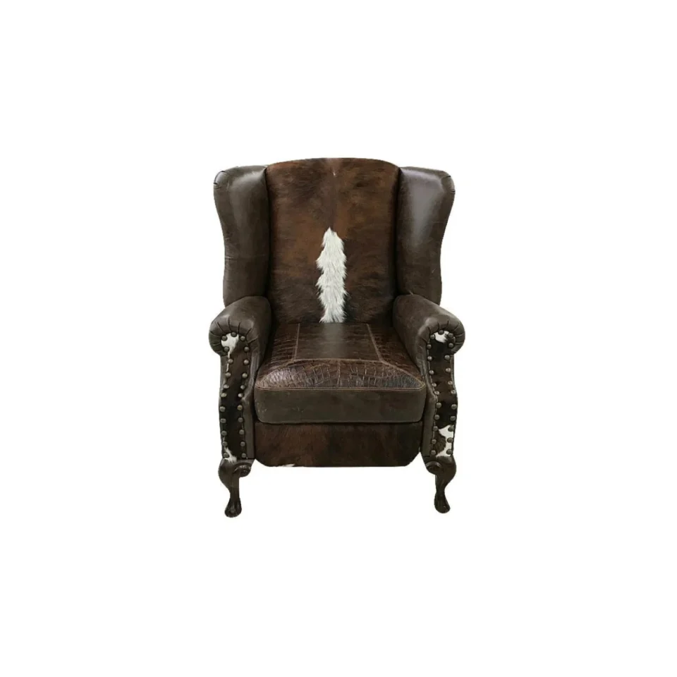Luxury Brown Cowhide Leather 3 Seater Sofa Rustic Western Couch