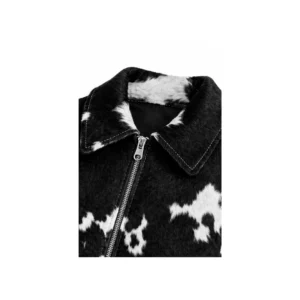 Women's Black White Cowhide Leather Jacket Genuine Hair On Hide Coat - 2