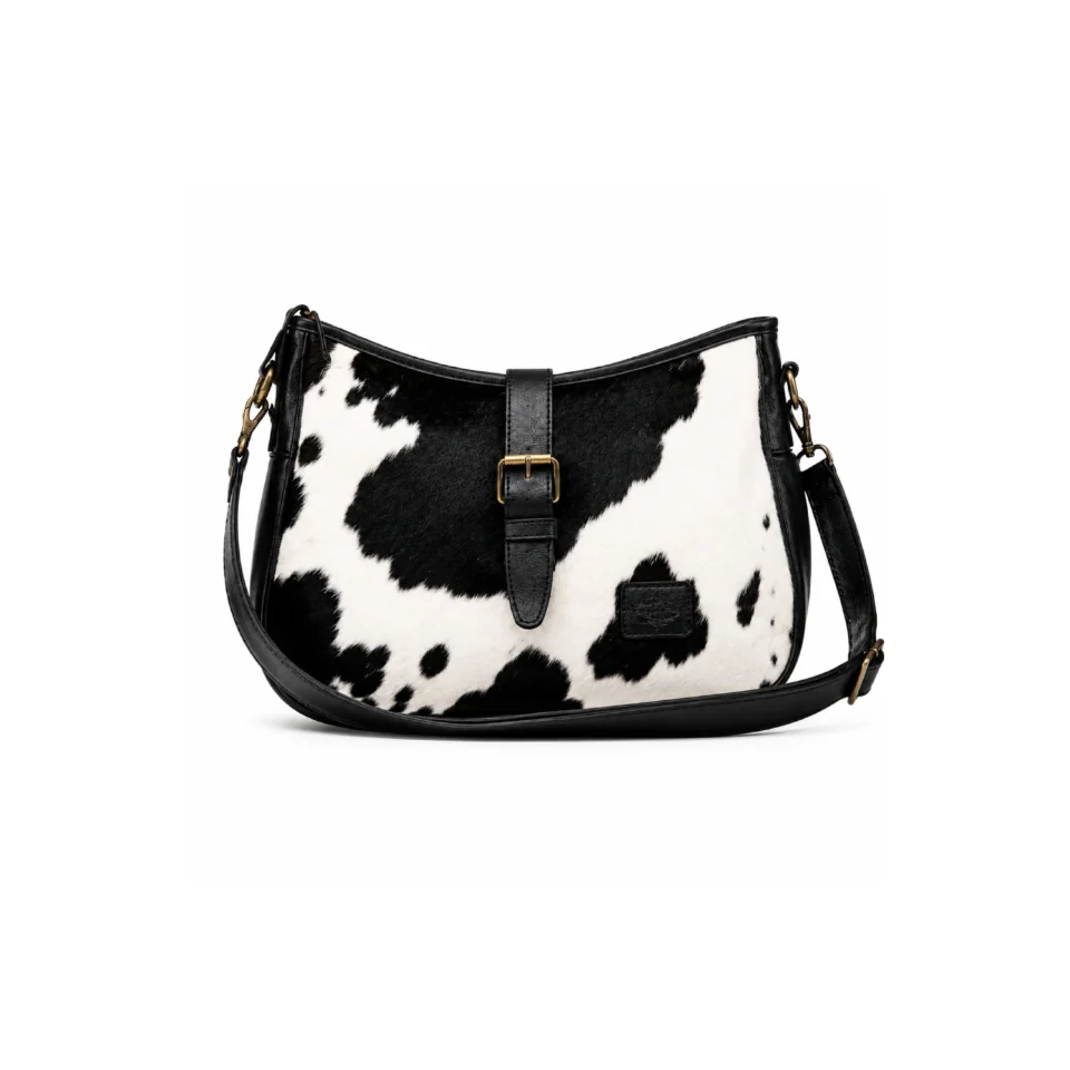 Luxury Black & White Cowhide Leather Crossbody Shoulder Purse