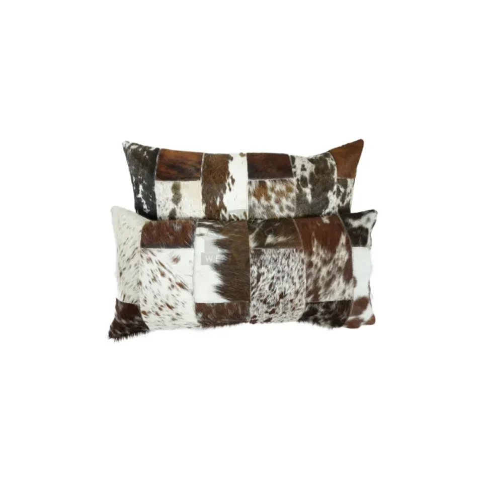 Handmade Patchwork Cowhide Lumbar Pillow Cover
