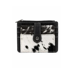 Genuine Black Cowhide Leather Card Holder Wallet with Zipper Pocket