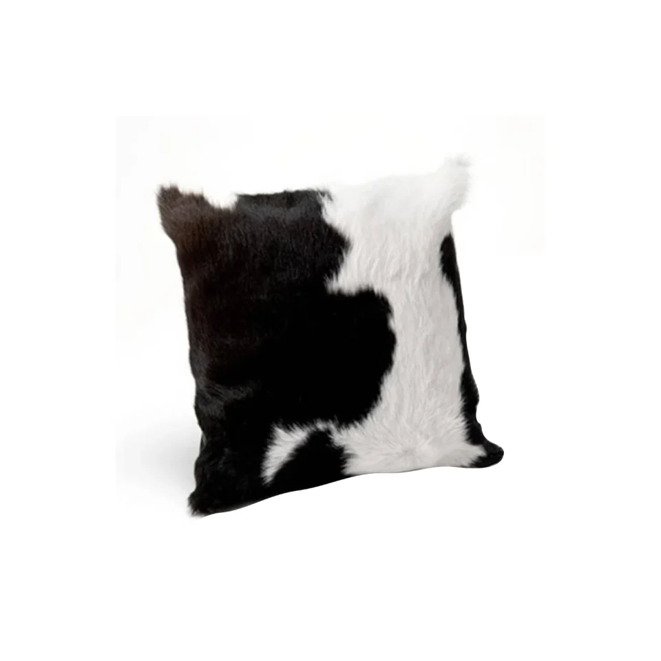 Black White Genuine Cowhide Leather Pillow Cover