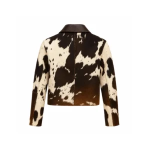 Women's Brown White Cowhide Leather Jacket Genuine Hair On Hide Zip Jacket - 1