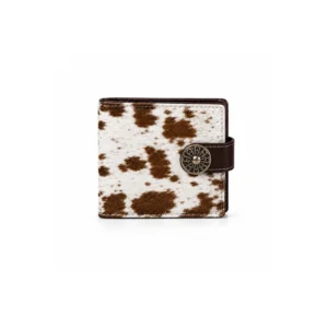 Brown White Cowhide Bifold Wallet for Men