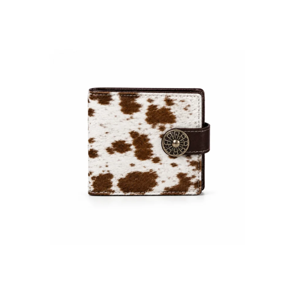Brown White Cowhide Bifold Wallet for Men
