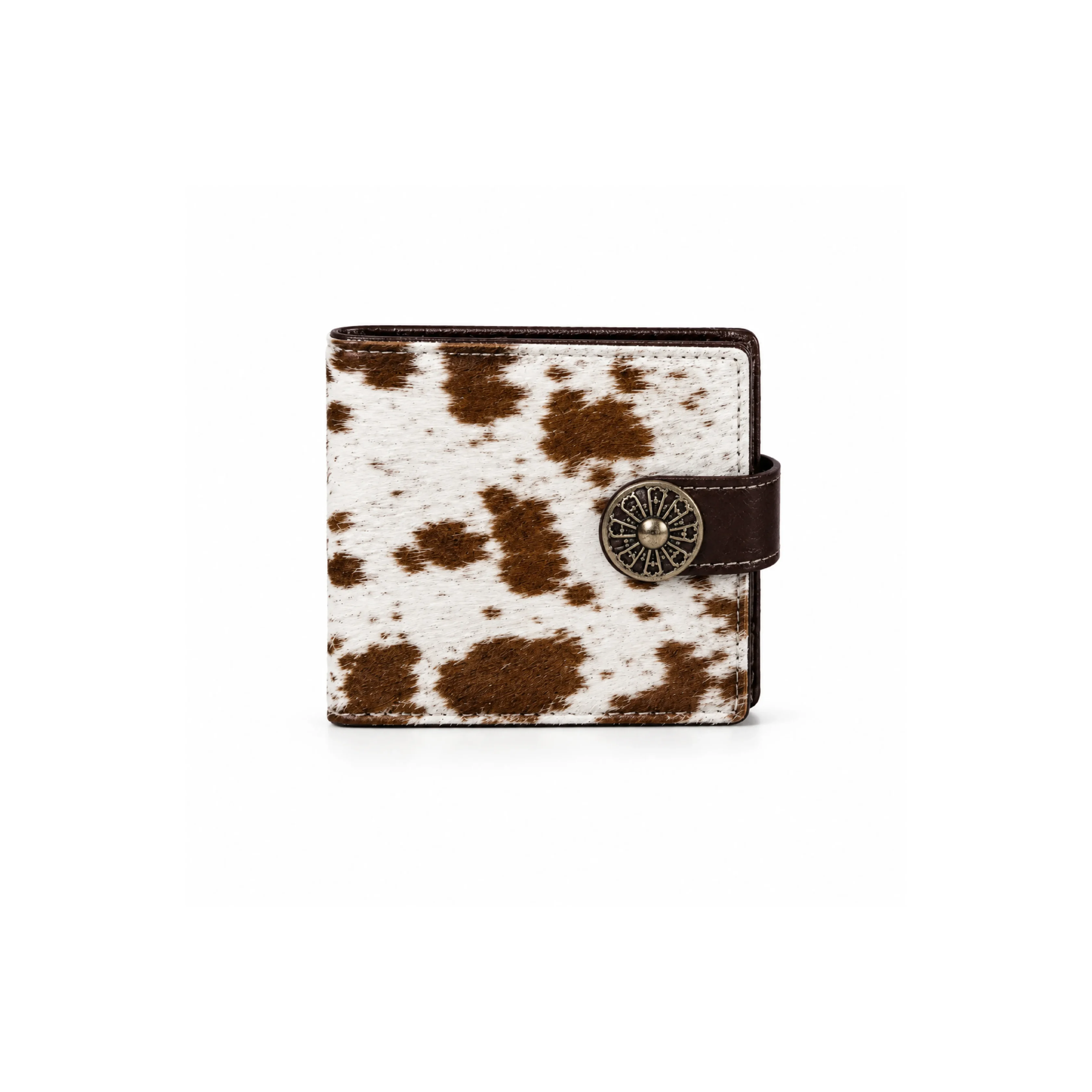 Brown White Cowhide Bifold Wallet for Men