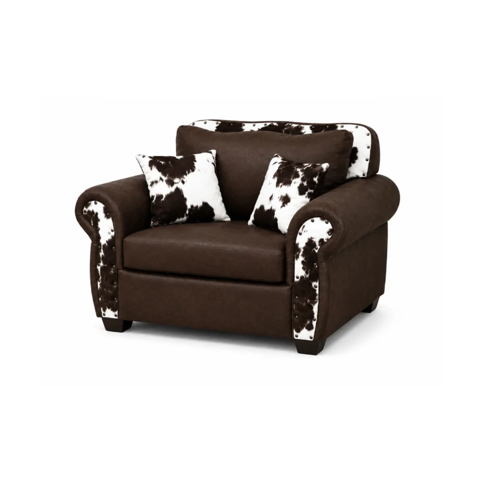 Rustic Genuine Cowhide Leather Sofa Set | Handmade Western Ranch Couch Collection