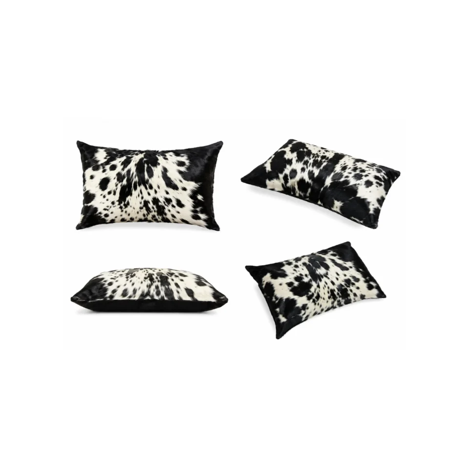 Black & White Genuine Cowhide Lumbar Pillow Cover - 1