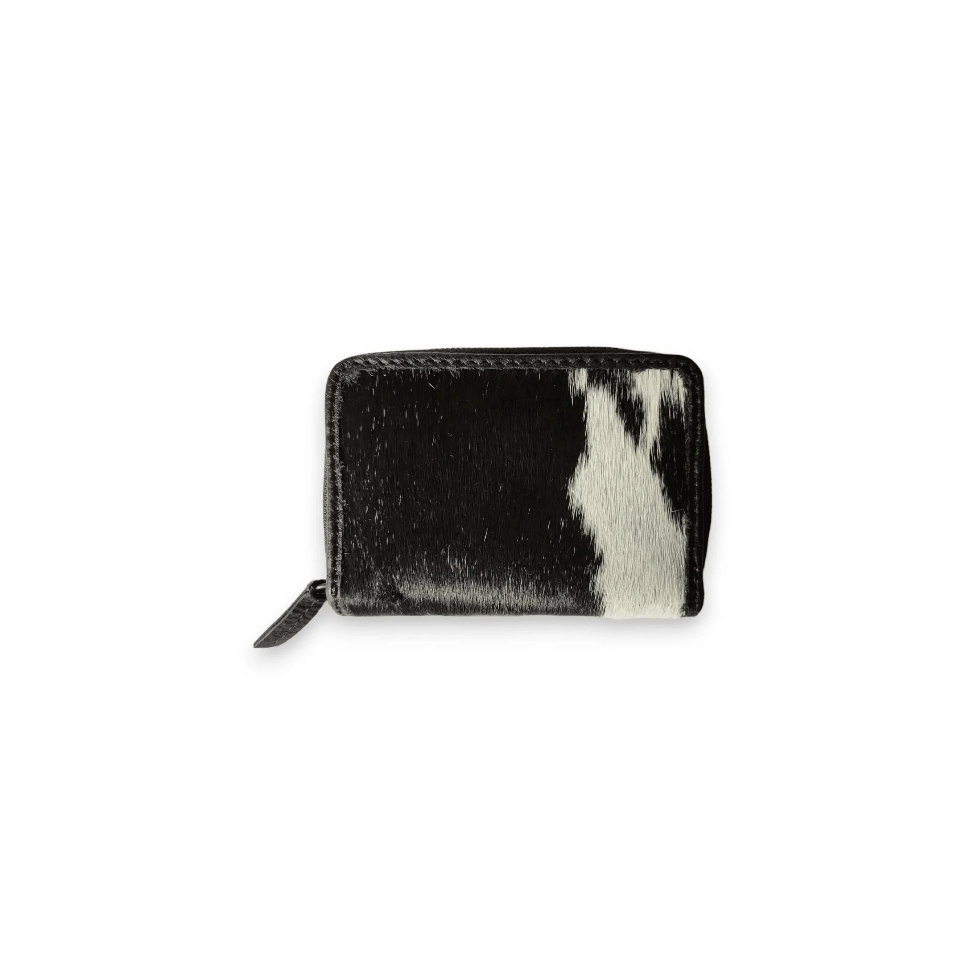 Premium Black Cowhide Leather Zip Around Card Holder Wallet